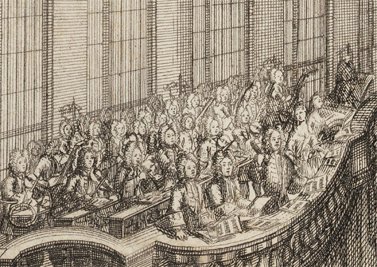 Aufführung der Bürgerkapitänsmusik 1719 von Matthias Christoph Wiedeburg im Drillhaus (Ausschnitt)