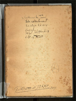 Tristan Tzara schenkte ein Exemplar seiner „Vingt-cinq poèmes“  Guillermo de Torre am 6. August 1919 in Zürich