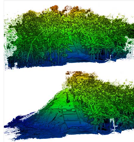 Example of virtually removing the vegetation growth on the (scanned) structure