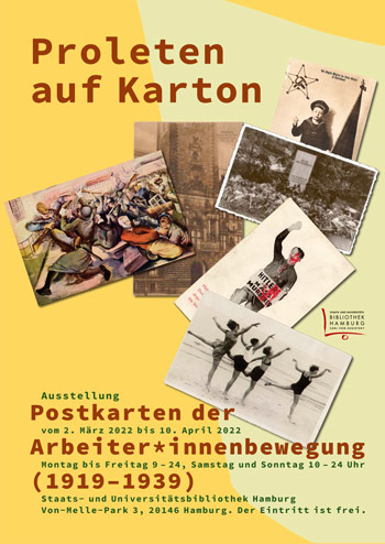 Plakat der Ausstellung 'Proleten auf Karton' (2.3.-10.4.)