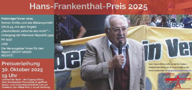 Stiftung Auschwitz-Komitee: Hans-Frankenthal-Preis 2025