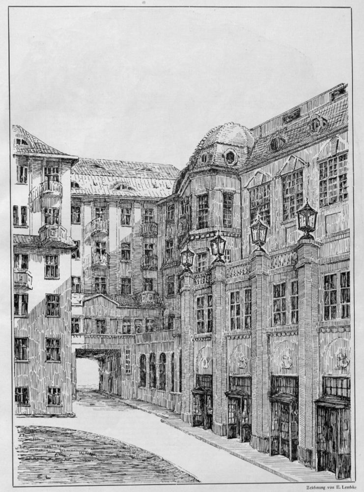 Zeichnung des Innenhofs des Curio-Hauses